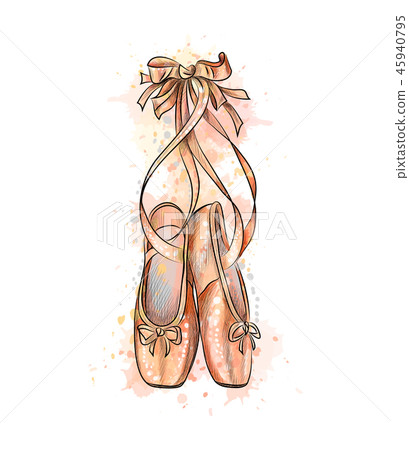 Ballet shoes, pointe shoes from a splash of watercolor 45940795