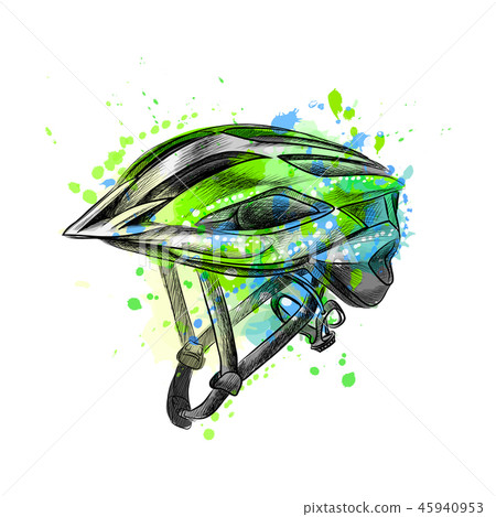 Bicycle helmet from a splash of watercolor, hand drawn sketch Bicycle helmet from a splash of watercolor, hand drawn sketch 45940953