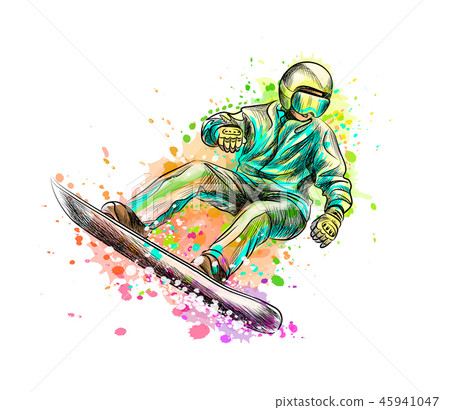 Abstract snowboarder from a splash of watercolor Abstract snowboarder from a splash of watercolor 45941047
