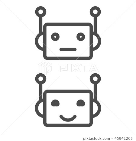 Bot icon. Chatbot icon concept. Cute smiling robot. Vector modern line character illustration 45941205