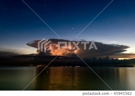 Beautiful lighting storm over  blue sea sunset 45941562