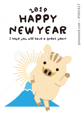 新年賀卡2019射擊舞蹈野豬可愛的新年賀卡模板 新年賀卡2019射擊舞蹈野豬可愛的新年賀卡模板 45941817