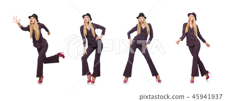 Pretty girl in purple retro suit isolated on white Pretty girl in purple retro suit isolated on white 45941937
