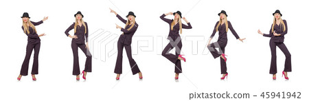 Pretty girl in purple retro suit isolated on white Pretty girl in purple retro suit isolated on white 45941942