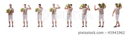 Young man with watermelon isolated on white Young man with watermelon isolated on white 45941962
