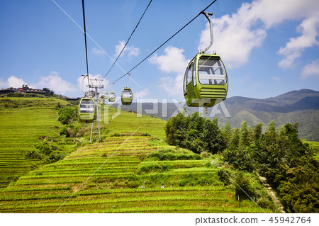 Cable car above the Longji Rice Terraces, China. Cable car above the Longji Rice Terraces, China. 45942764