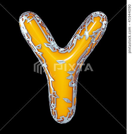 Golden shining metallic 3D with yellow paint symbol capital letter Y - uppercase isolated on black 45944090