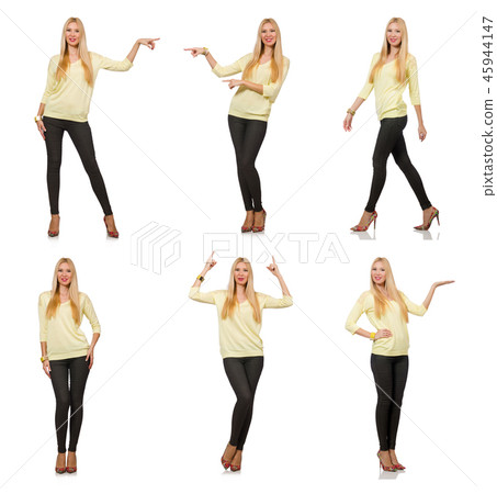 Pretty woman in yellow blouse isolated on white Pretty woman in yellow blouse isolated on white 45944147