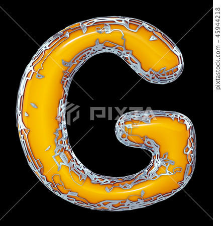 Golden shining metallic 3D with yellow paint symbol capital letter G - uppercase isolated on black 45944218