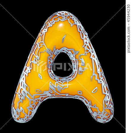 Golden shining metallic 3D with yellow paint symbol capital letter A - uppercase isolated on black 45944230