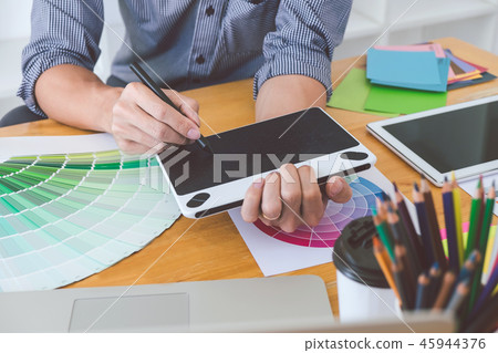 Young creative graphic designer working on project architectural 45944376