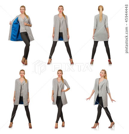 Pretty woman in gray blouse isolated on white Pretty woman in gray blouse isolated on white 45944448