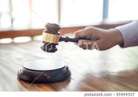 Wooden gavel on table, Law, lawyer attorney and justice concept, Wooden gavel on table, Law, lawyer attorney and justice concept, 45944507