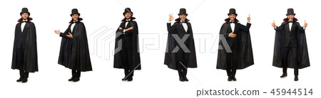 Man magician isolated on white 45944514