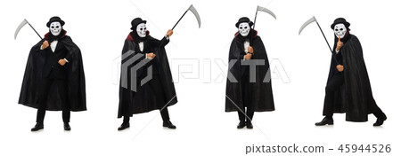 Man with scary mask isolated on white Man with scary mask isolated on white 45944526