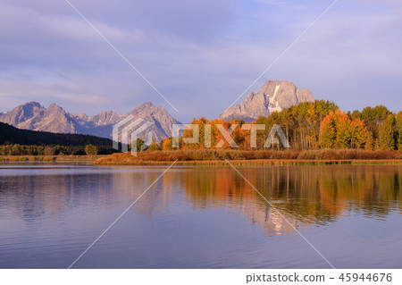Scenic Reflection of the Tetons in Autumn Scenic Reflection of the Tetons in Autumn 45944676