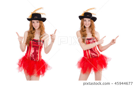 Red hair girl in carnival costume isolated on white 45944677