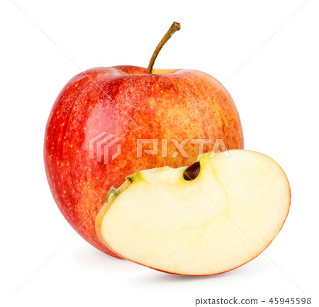 Ripe red Apple and a piece of close - up on a 45945598