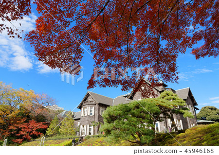Western-style building and colored leaves of old Furukawa garden 45946168