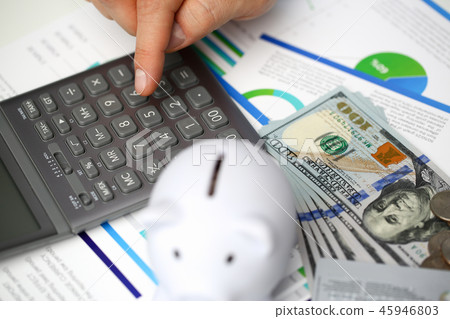 Male hand push key silver calculator is 45946803