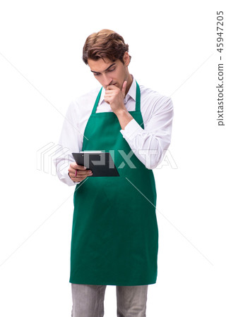 Young waiter isolated on white background 45947205