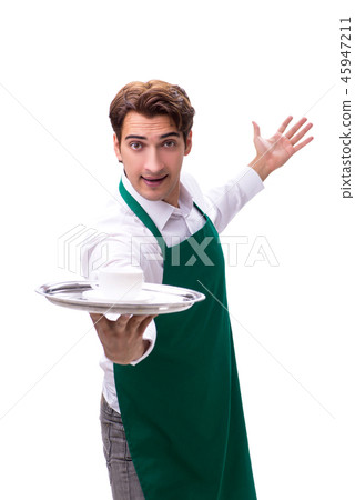 Young waiter isolated on white background Young waiter isolated on white background 45947211