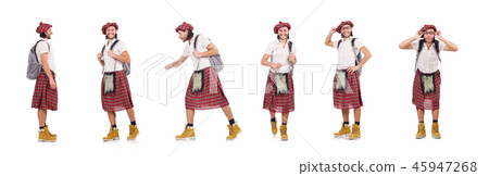 Man in scottish skirt isolated on white 45947268