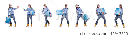 A tourist with bags isolated on white 45947293