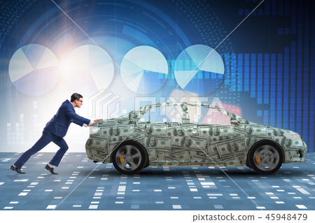 Businessman pushing car in business concept Businessman pushing car in business concept 45948479