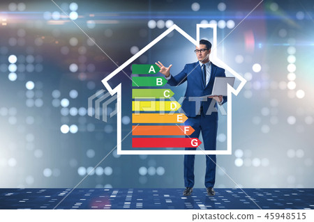 Businessman in energy efficiency concept Businessman in energy efficiency concept 45948515