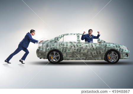 Businessman pushing car in business concept Businessman pushing car in business concept 45948867