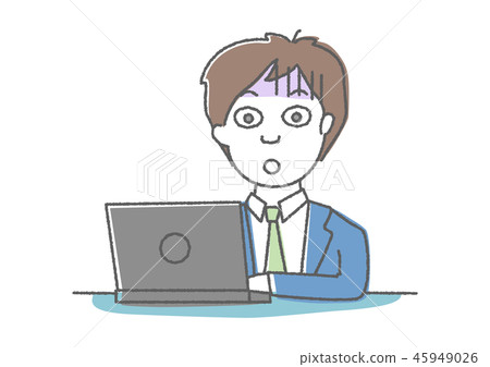 Surprised pale man looking at a personal computer 45949026