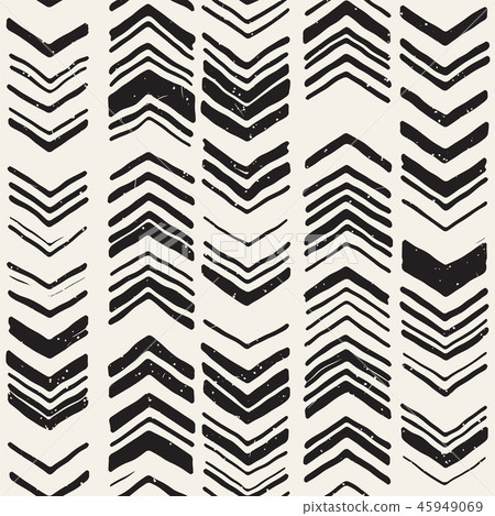 Seamless hand drawn style chevron pattern in black and white. Abstract vector background 45949069