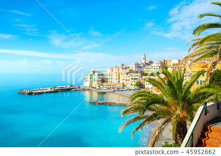 View of Bogliasco. Bogliasco is a ancient fishing village in Italy, Genoa, Liguria. Mediterranean 45952662