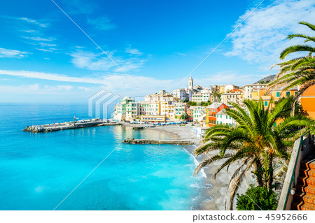 View of Bogliasco. Bogliasco is a ancient fishing village in Italy, Genoa, Liguria. Mediterranean 45952666