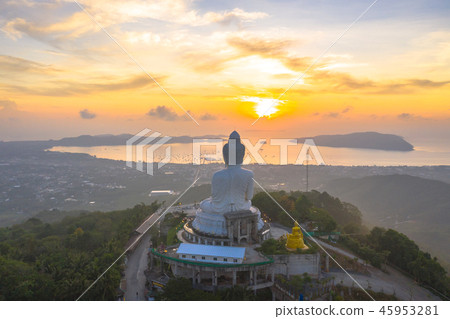aerial photography Phuket big Buddha in sunrise 45953281
