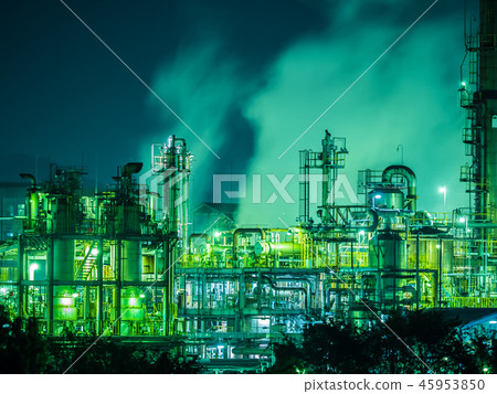 Himaji市Harima海邊工業區Daicel化工廠工廠夜視圖 45953850