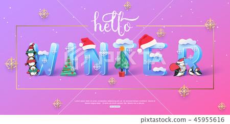 Hello Winter Vector Banner Template With 3d Ice Stock