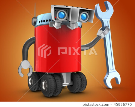 3d illustration of robot with wrench 45956770