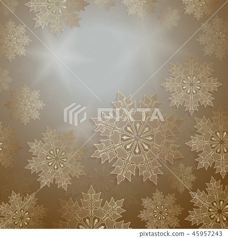 Christmas design with slender snowflakes of gold color, frame. 45957243