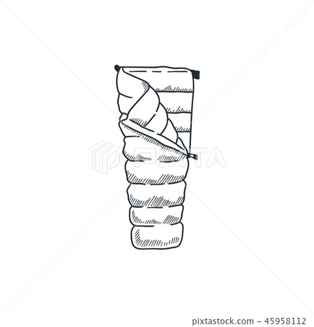 Sleeping black bag icon. Line art hiking equipment pictogram. Isolated on white background 45958112