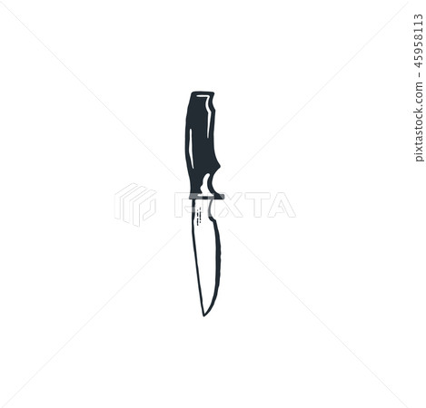 Camp knife symbol. Silhouette style. Vintage hand drawn travel element, camping equipment. Stock 45958113