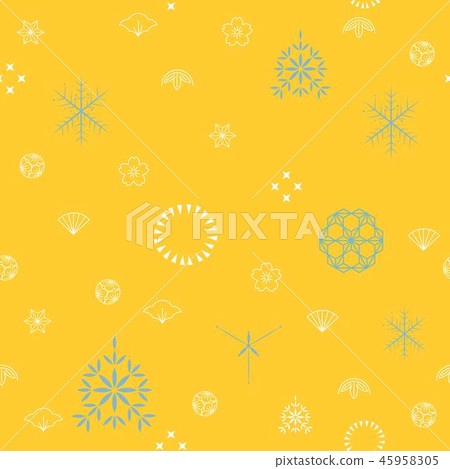 Snow flakes and Japanese icons vector background.  45958305
