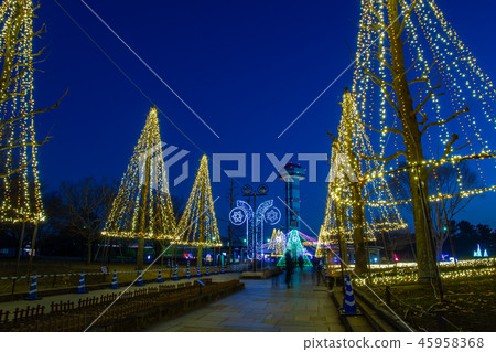 Evening scenery of Gifu Prefecture Kiso Mikawa park Winter illumination 45958368