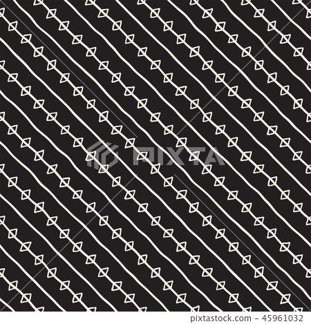 Hand drawn lines seamless grungy pattern. Abstract geometric repeating texture in black and white. 45961032