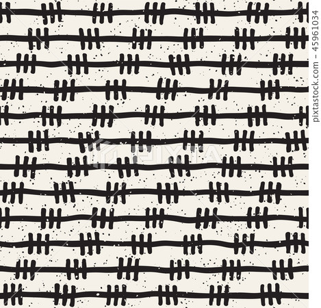 Hand drawn lines seamless grungy pattern. Abstract geometric repeating texture in black and white. 45961034