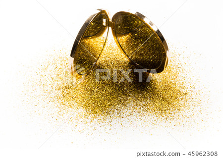 Double mirror on the edge on gold sparkles. Isolated on white background. Double mirror on the edge on gold sparkles. Isolated on white background. 45962308
