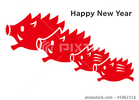 New Year's card 亥 parent and child postcard size - Stock Illustration ...