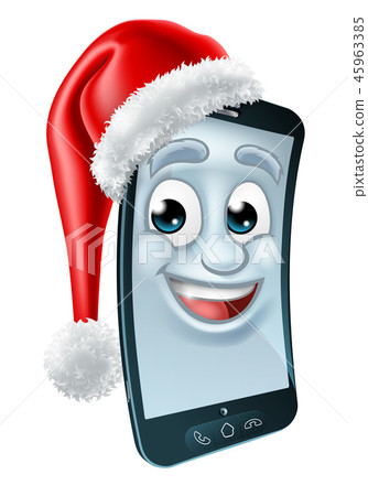 Cell Mobile Phone Christmas Mascot in Santa Hat Cell Mobile Phone Christmas Mascot in Santa Hat 45963385