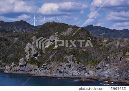 日本靜岡縣從Irozaki和風力發電 日本靜岡縣從Irozaki和風力發電 45963685